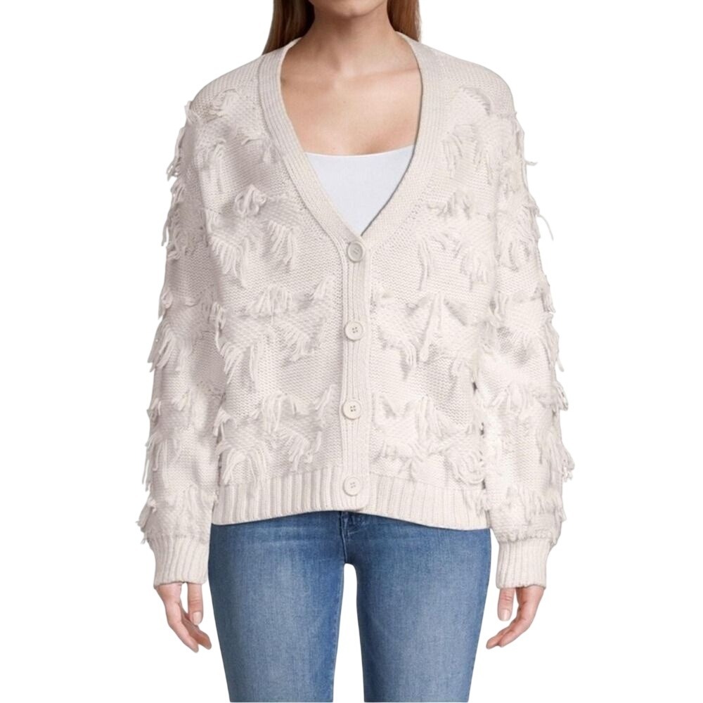 525 America Fringe Cardigan Sweater Women Creme Size Small NWT